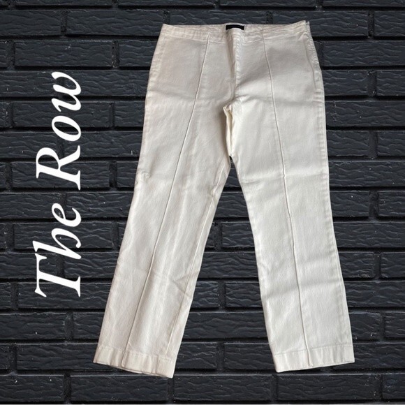 The Row Womens Size L Pleated Front High Rise Straight Leg Pant Ivory White - Picture 1 of 11